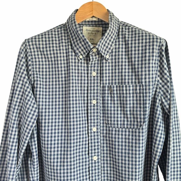 Abercrombie & Fitch Men's Blue Gingham Long Sleeve Muscle Fit Shirt Size XXL - Picture 2 of 15